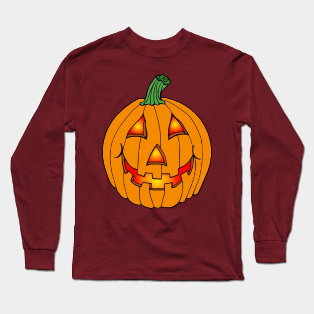 Glowing Happy Jack-O-Lantern Long Sleeve T-Shirt by Art by Deborah Camp